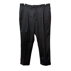Jos A Bank Black 100% Wool Dress Pants Pleated Front Cuffed Hems Mens 41x29 Reg